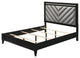 Benzara BM252724 Queen Bed With Padded Headboard and Metal Trim, Gray and Black