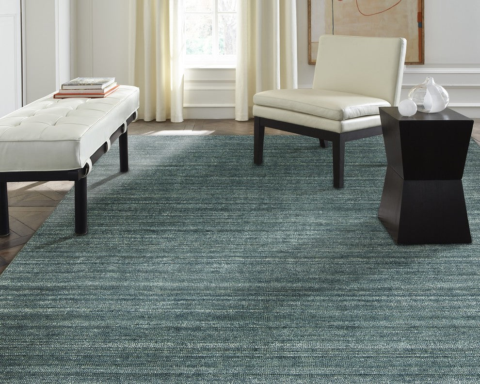 TERRA Cerulean Heather Hand Made Wool and Silkette Area Rug, 12' X 15'