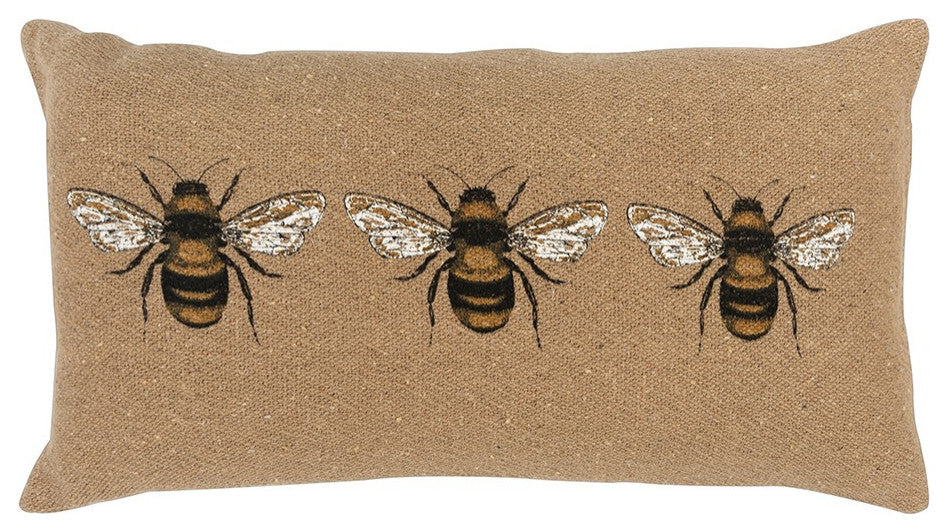 Tan Honeybees Trio Deocrative Lumbar Pillow