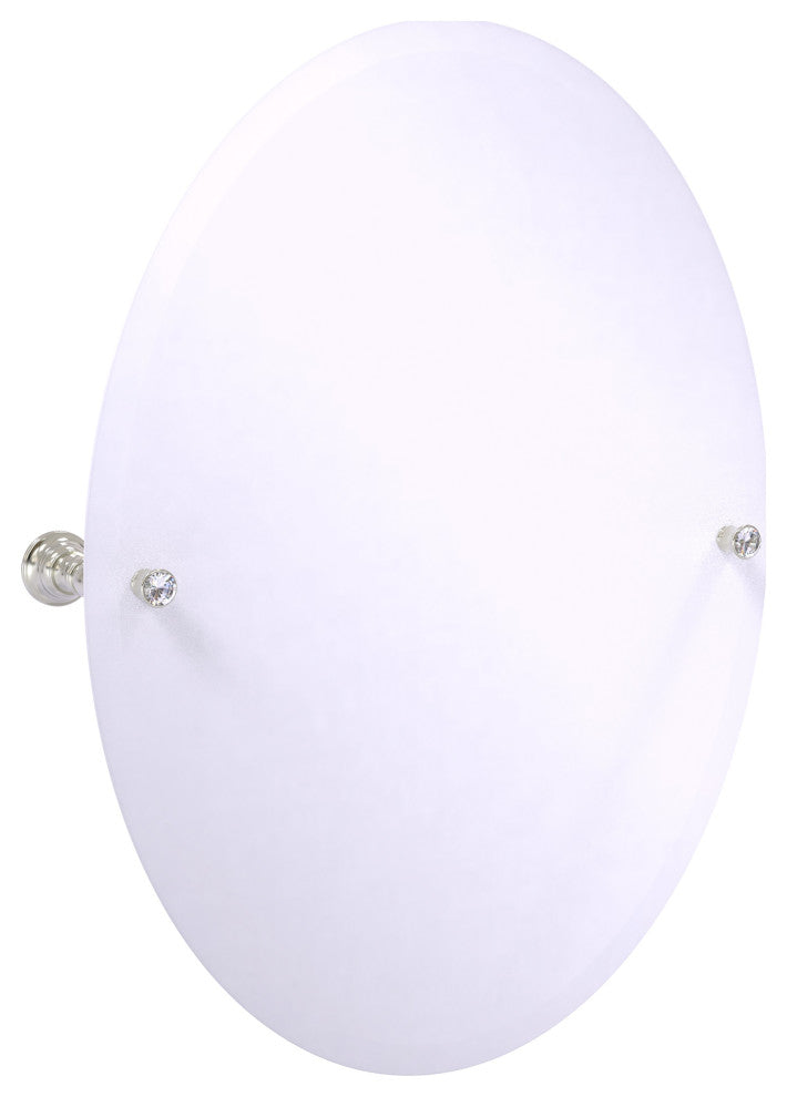 Carolina Crystal Frameless Oval Tilt Mirror with Beveled Edge, Satin Nickel