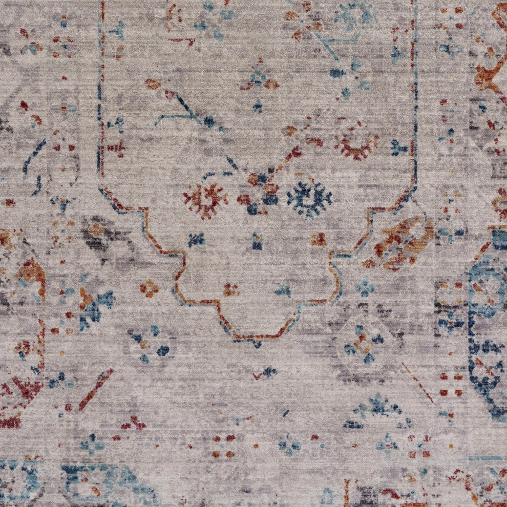 5" x 8" Beige Distressed Floral Area Rug