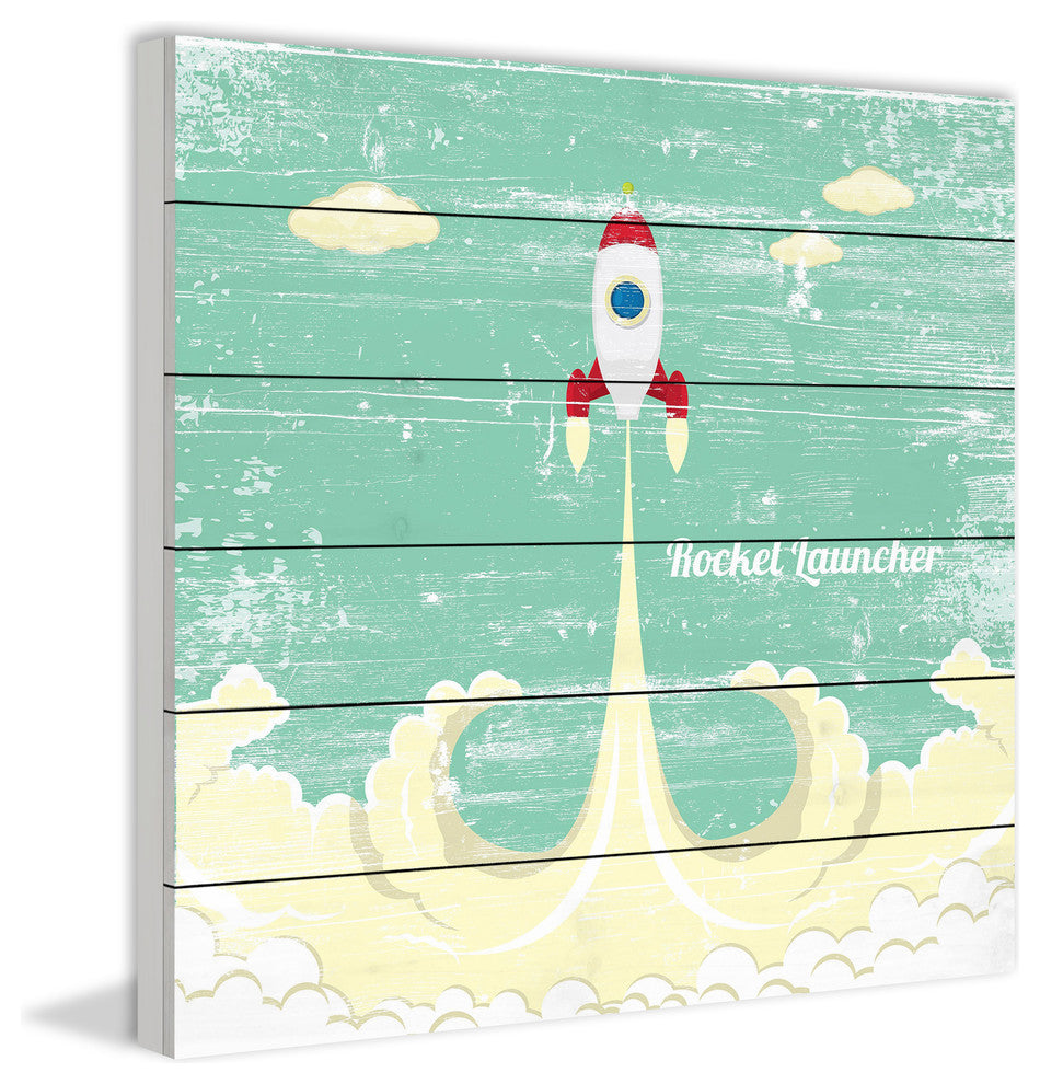 "Rocket Launcher" Painting Print on White Wood, 24x24