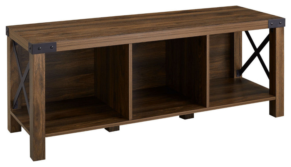 Farmhouse Metal-X 3-Cubby Entry Bench "“ Dark Walnut