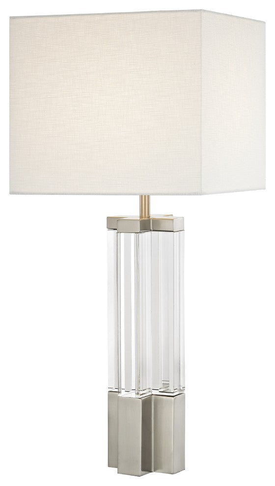 Clear Crystal Boxed Shade Table Lamp, Polished Nickel