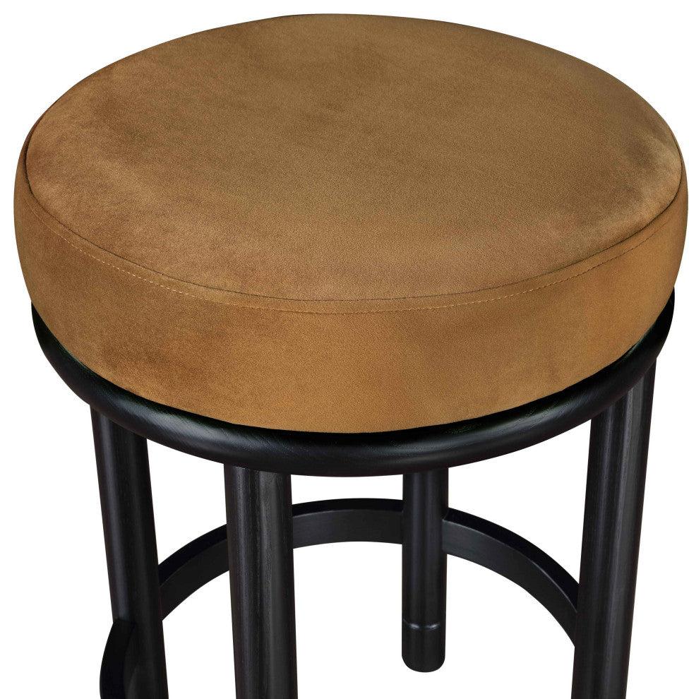 Monette Upholstered Bar and Counter Stool, Saddle, Velvet, Black Finish