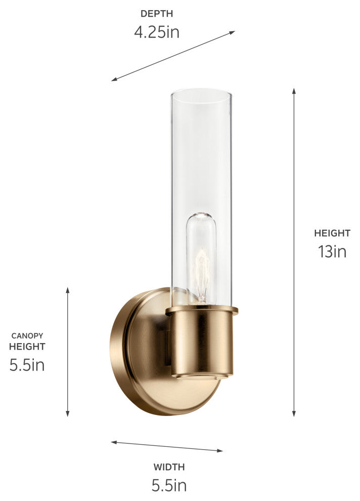 Aviv 13" 1 Light Wall Sconce With Clear Glass, Champagne Bronze