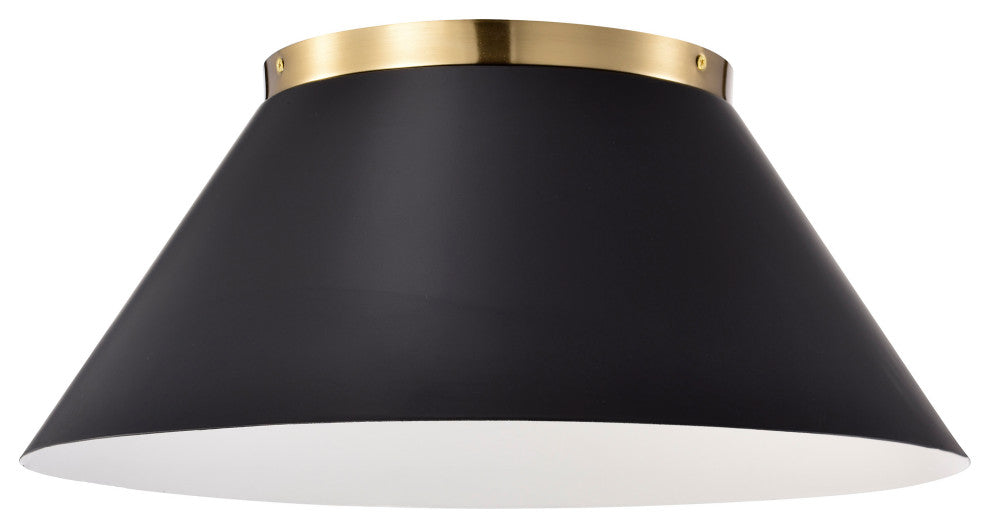 Dover 3-Light Large Flush Mount Fixture, Black With Vintage Brass