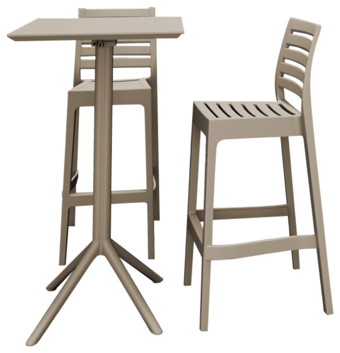 Sky Ares Square Bar Set With 2 Barstools Taupe