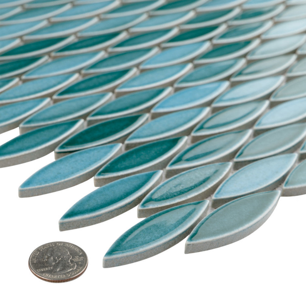 Pescado Glossy Ceramic Mosaic Floor and Wall Tile, Glossy Agua