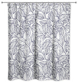 Navy Line Leaf Pattern 71x74 Shower Curtain