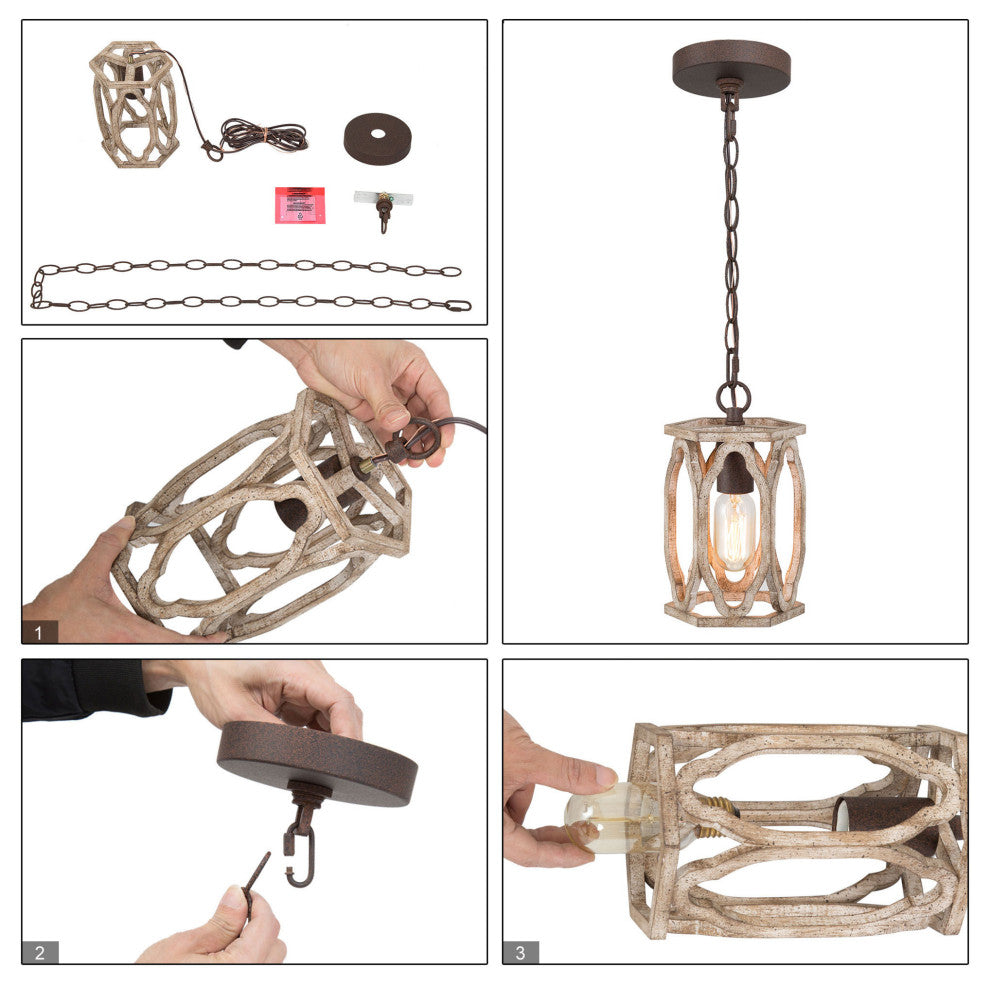 LALUZ 6-in White-washed Wood Farmhouse Lantern Mini Pendant Lighting