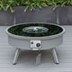 LeisureMod Walbrooke Grey Patio Sofa Set With Round Fire Pit Table, Red
