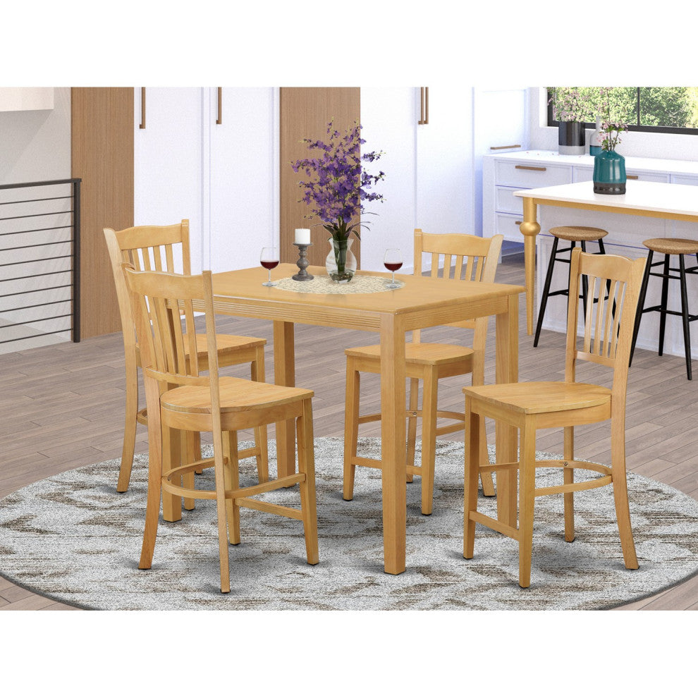 Yagr5-Oak-W 5 Pc Dining Counter Height Set -Pub Table And 4 Counter Height Stool