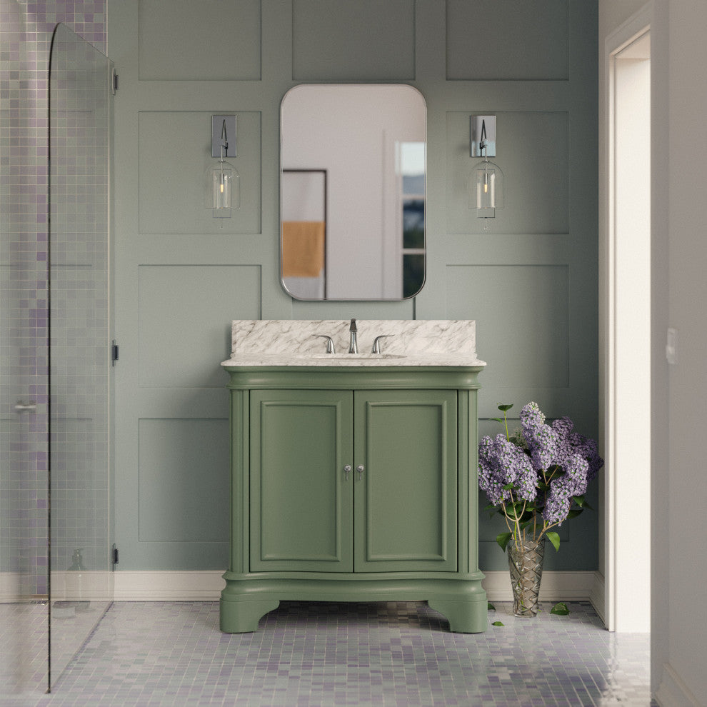 Katherine 36" Bath Vanity, Sage Green, Carrara Marble