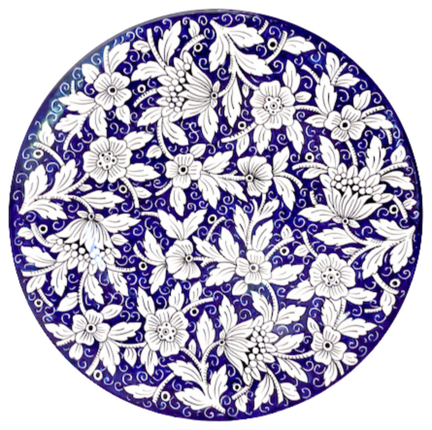 Ceramiche Favaroni Carlo Deruta 16"� Round Serving/Wall Platter w/ Flowers, Blue