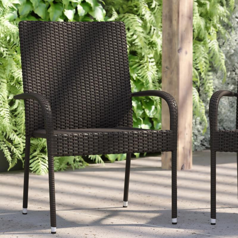 Maxim Indoor/Outdoor Wicker Dining Chairs w/Fade & Weather-Resistant Steel Frame