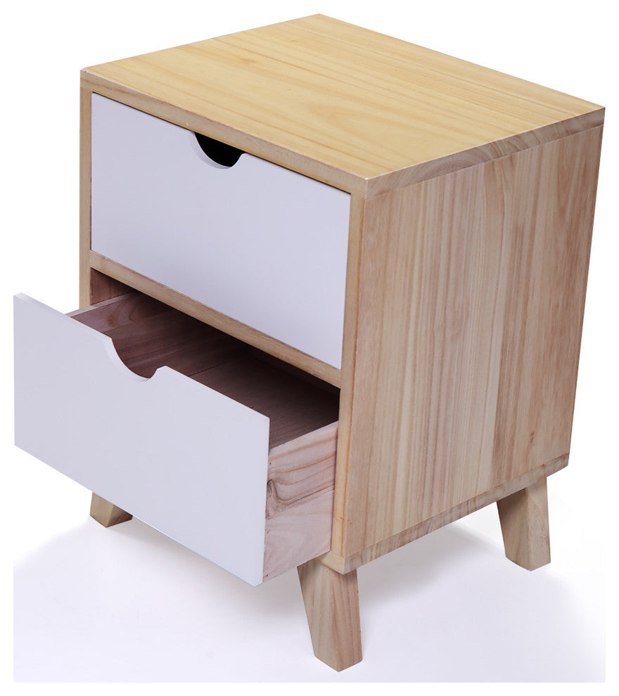 2 Set 2-Drawer Wood Nightstand in White