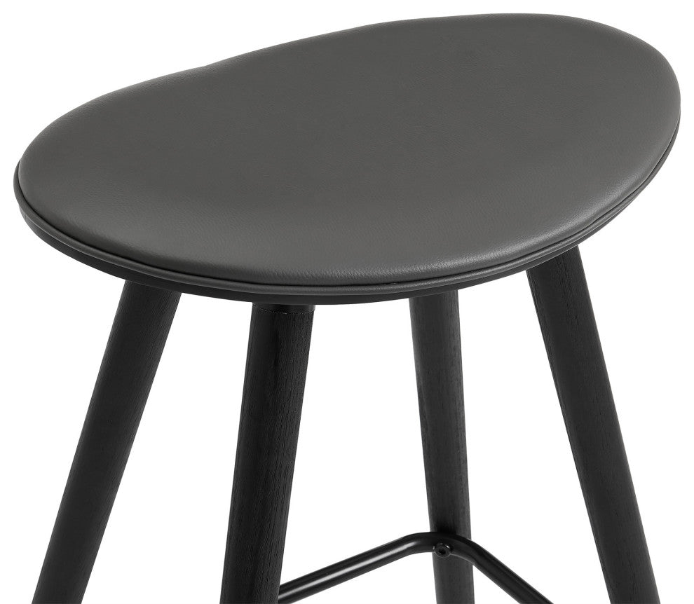 26" Gray Faux Leather Backless Black Wood Bar Stool