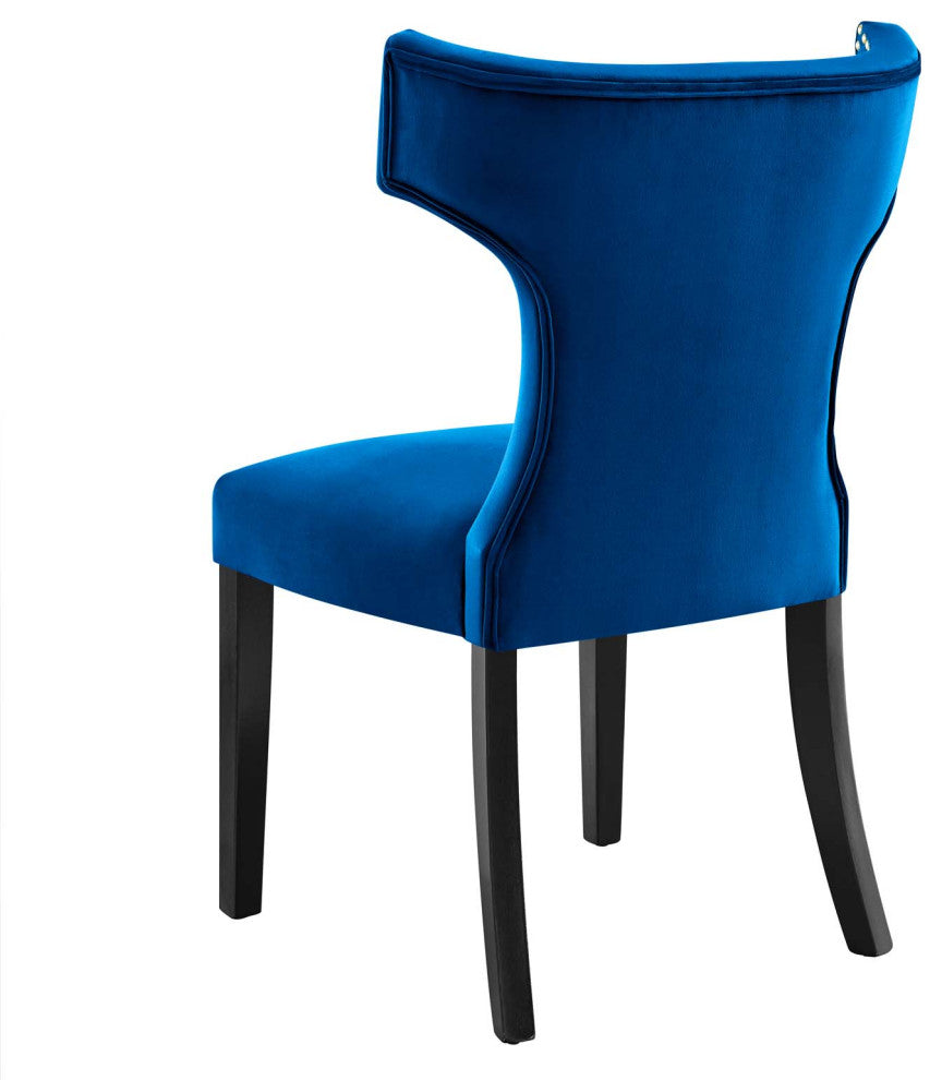 Dining Chair, Nailhead, Set of 2, Blue Navy, Velvet, Modern, Bistro Hospitality