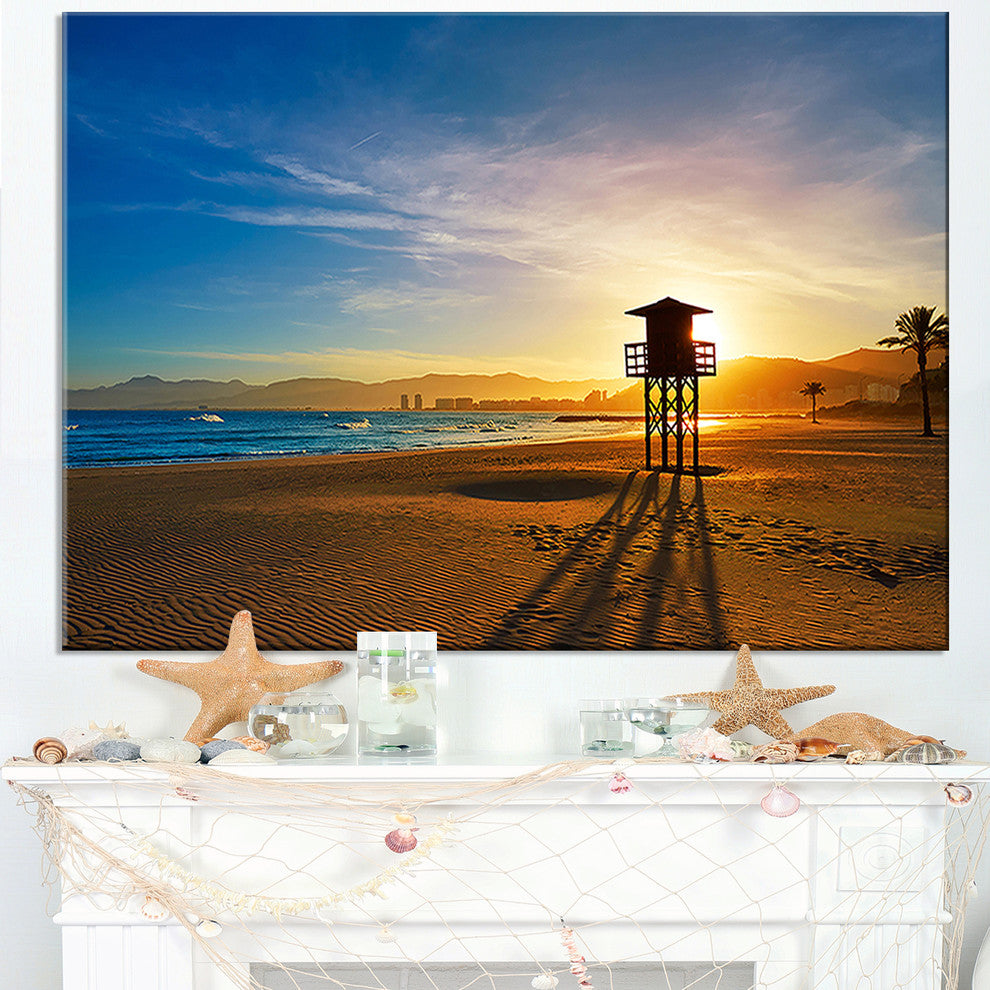 "Colorful Sunset in Valencia" Modern Beach Canvas Art Print, 40"x30"