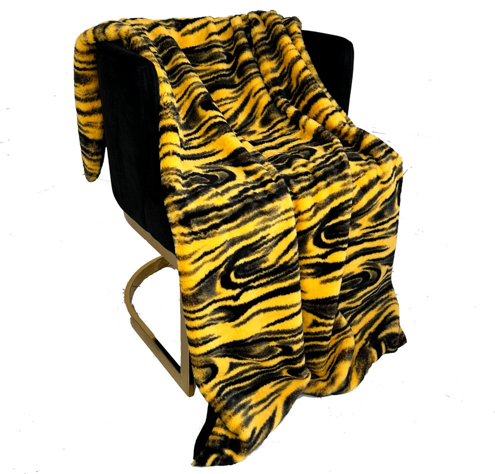 Plutus Yellow Galaxy Faux Fur Luxury Throw Blanket, 70"L x 90"W Twin