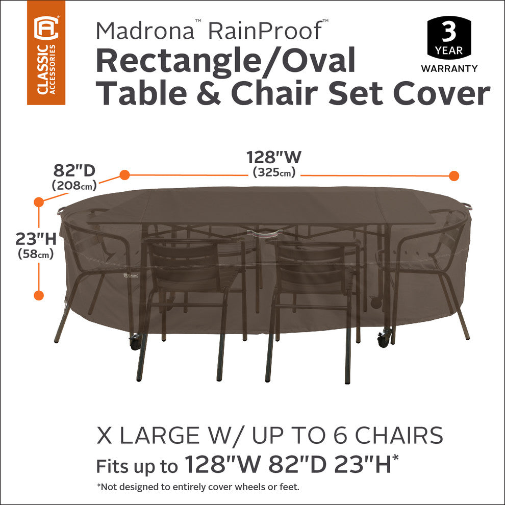 Madrona RainProof Rectangular/Oval Patio Table and Chair Set Cover, X-Large