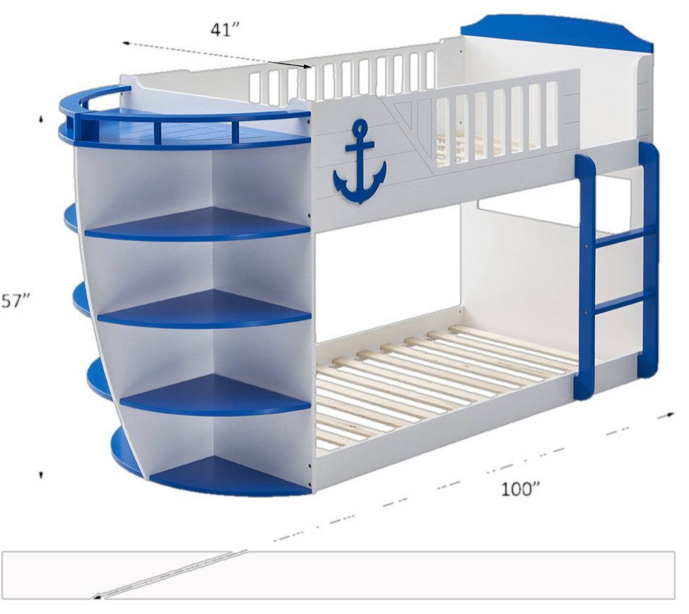 ACME Neptune Twin/Twin Bunk Bed WithStorage Shelves, Sky Blue Finish