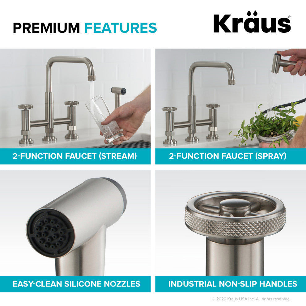 Urbix Bridge Kitchen Faucet, Spot Free Stainless Steel