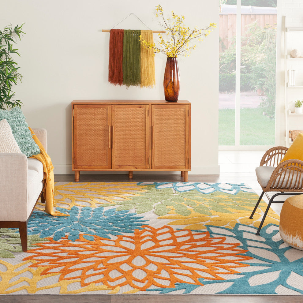 Nourison Aloha 12' x 15' Turquoise Multicolor Tropical Area Rug