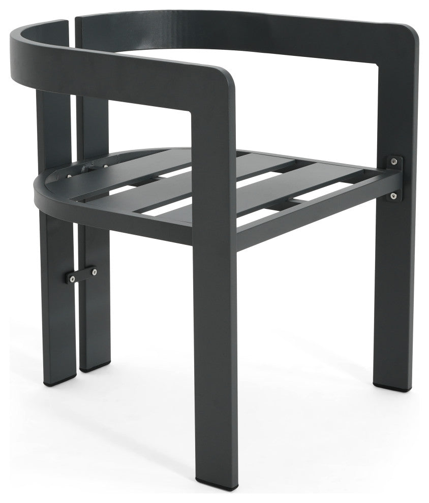 GDF Studio Outdoor Aluminum Dining Chairs With Cushions, Set of 2, Black/Beige