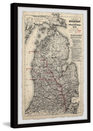 "Vintage Michigan Map" Framed Painting Print, 24x36