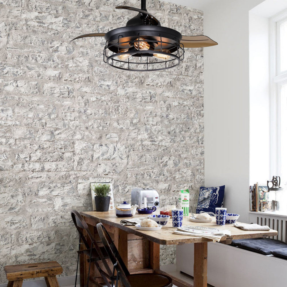 Industrial 36 3-Blades Retractable Ceiling Fan with Lights and Remote Control