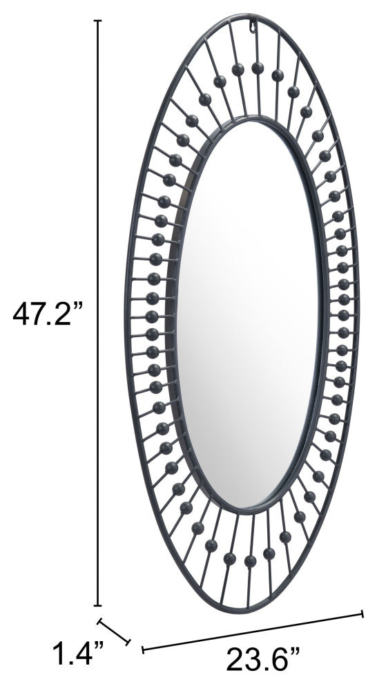 Frame Wall Mirror, Oval, Glass, Steel Metal, Black, Bedroom Living
