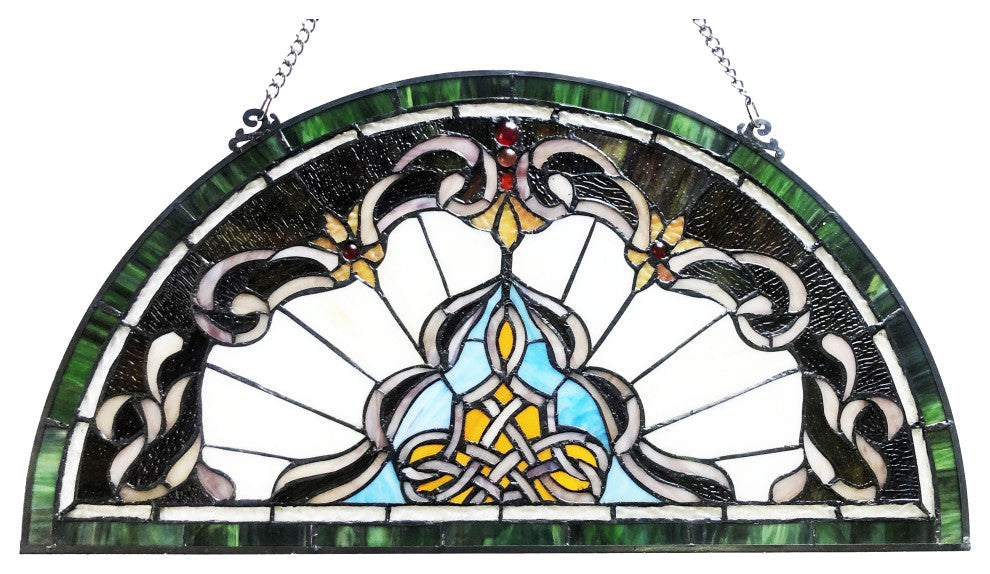NORENE Tiffany-Style Victorian Stained-Glass Window Panel, 12.5"