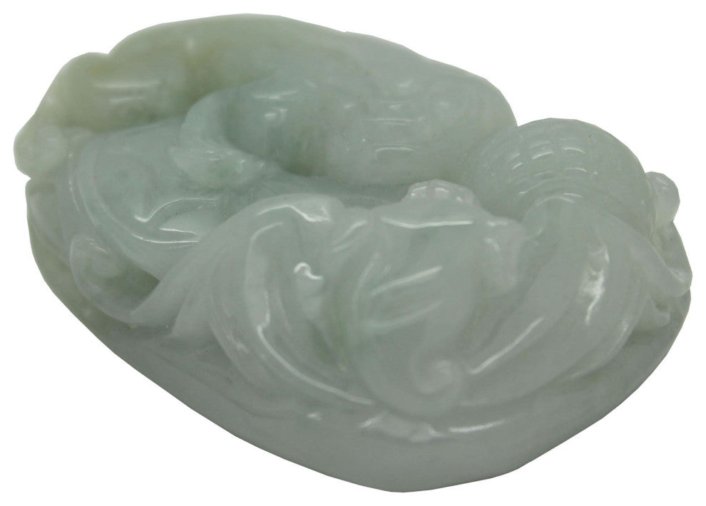 Jade Pendant Light Green Pixiu Chasing Lucky Ball With Bat and Money Figure