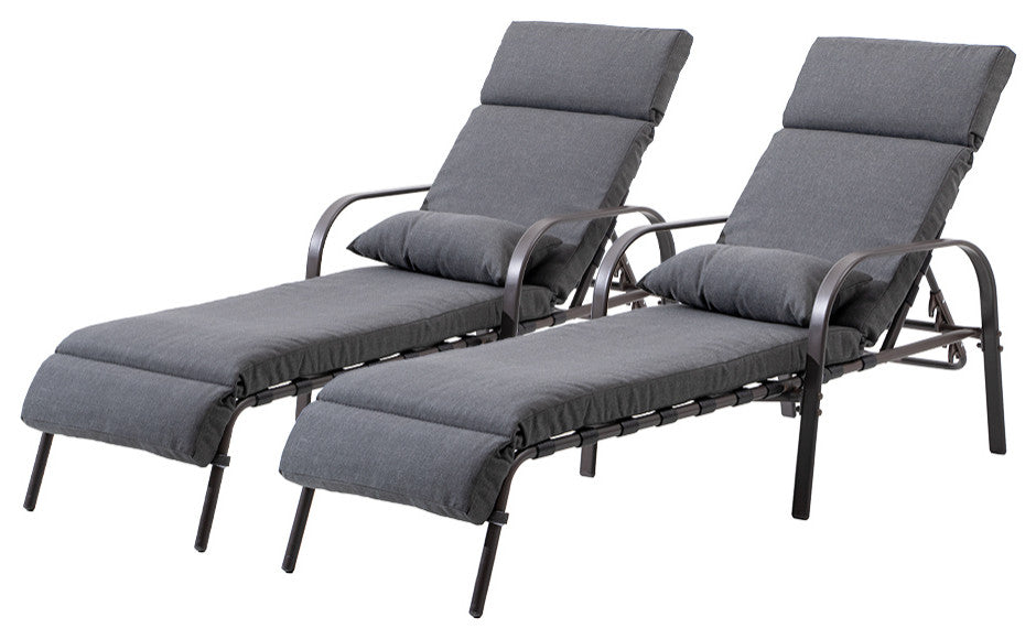 Set of 2 Adjustable Chaise Lounge Chair with Cushion & Pillow, Dark Gray