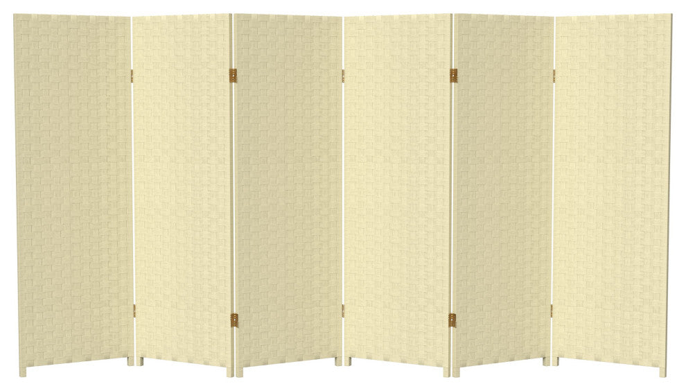 4' Tall Woven Fiber Room Divider, Cream, 6 Panel