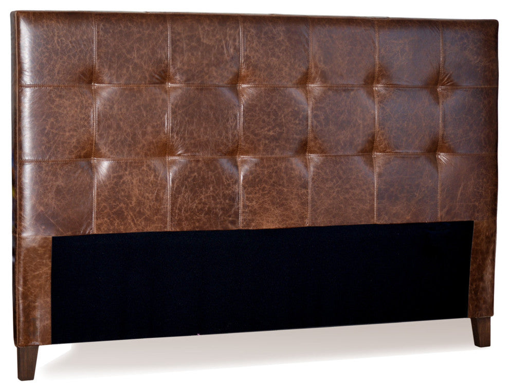 King Size Mink Brown Genuine Leather Tufted Headboard