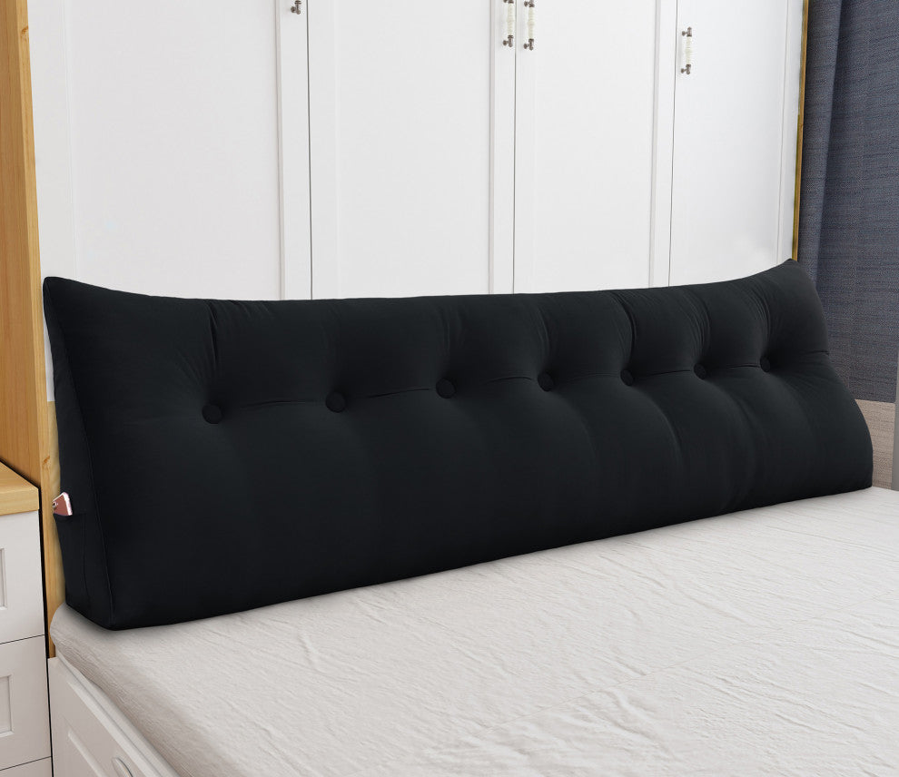 Bed Wedge Pillow Back Rest Support, Black Velvet, 76x20x8