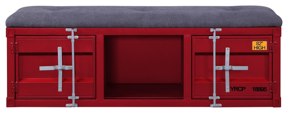 ACME Cargo Storage Bench, Gray Fabric and Red