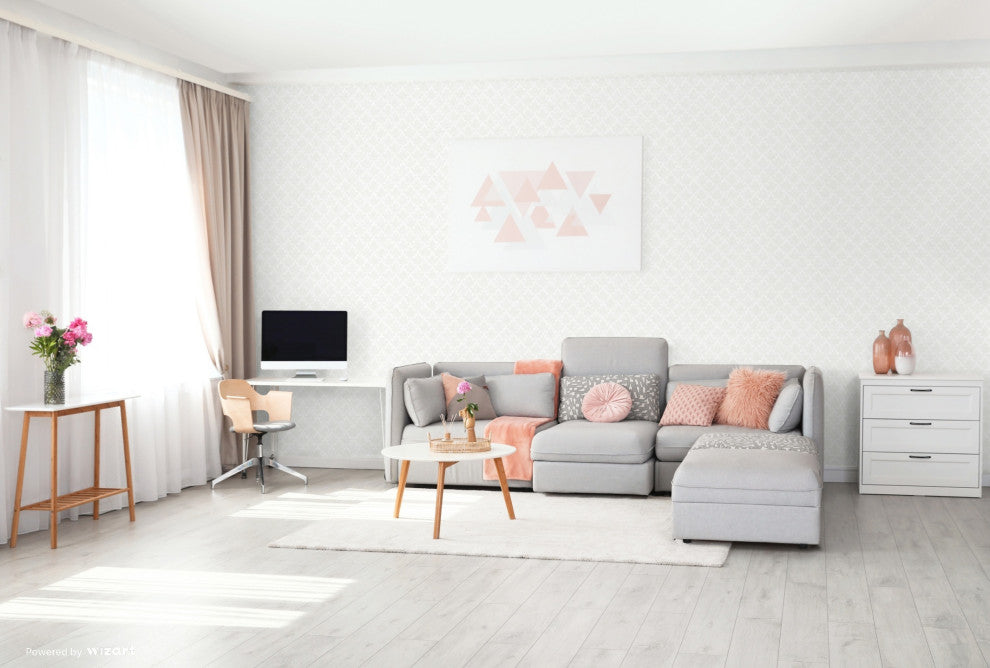 White Geometric Scroll Wallpaper