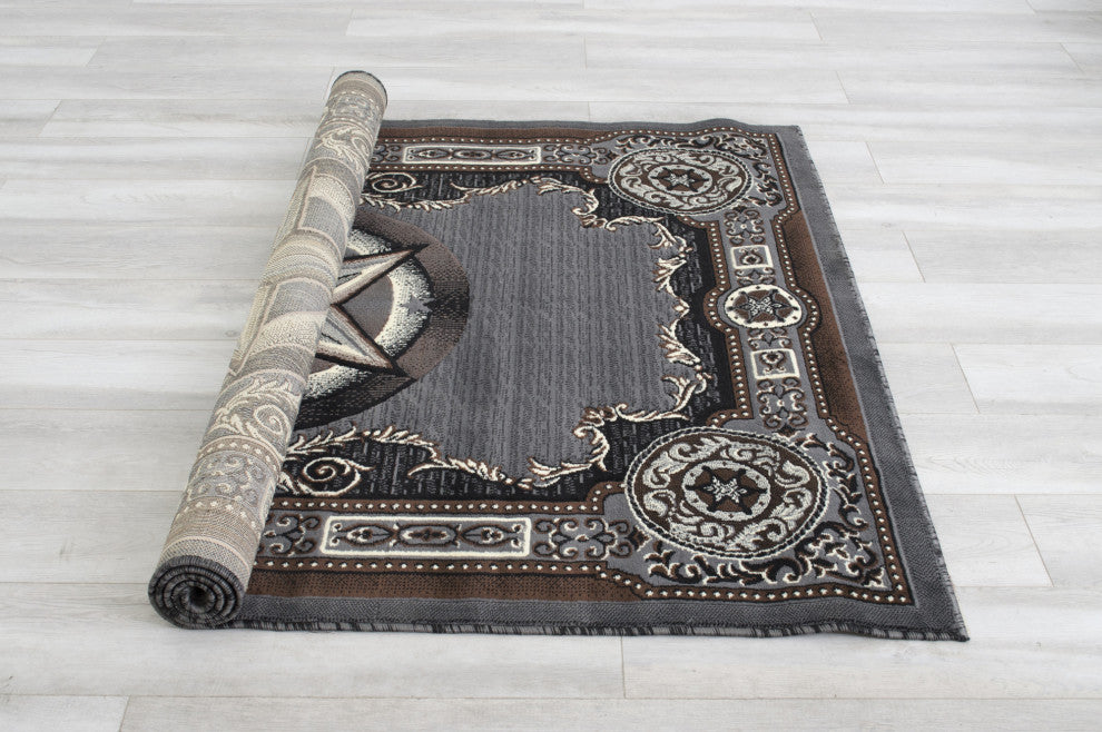 Allstar Western Area Rug Texas Star design, Grey, 5x7