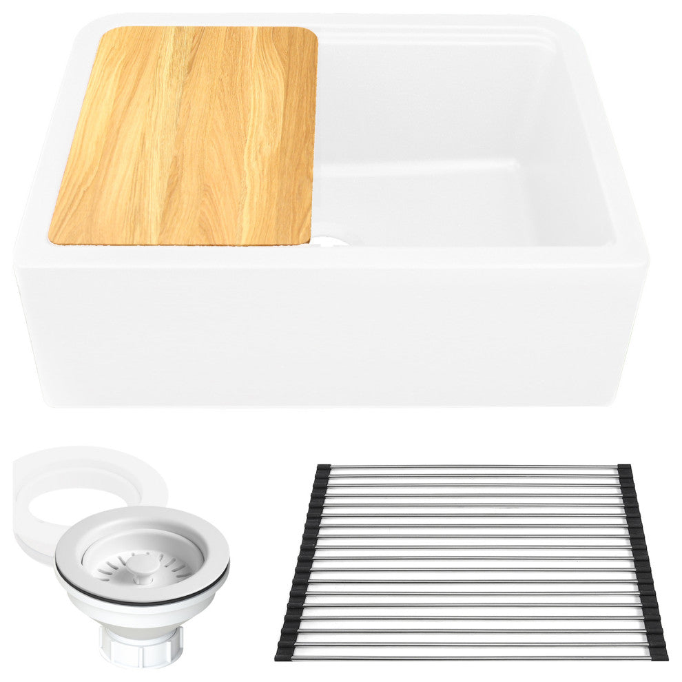 30" Reversible Workstation Granite Composite Apron Sink With Accessories, White