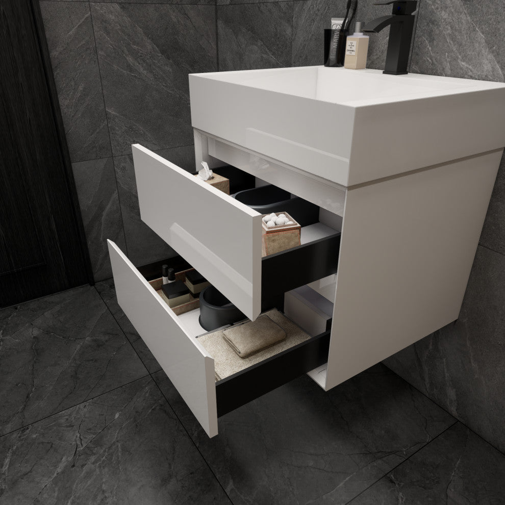MAX 24" Floating Bath Vanity With Acrylic Sink, Gloss White