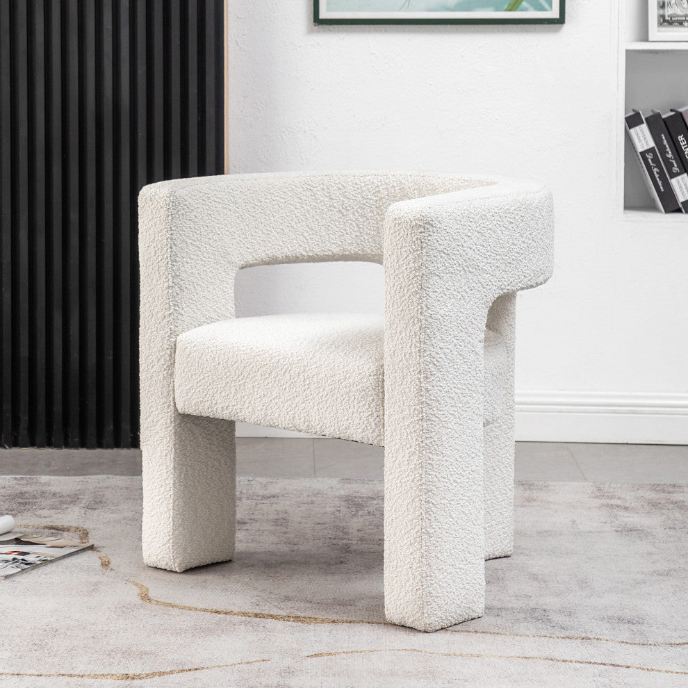 28" Wide Boucle Upholstered Square Armchair, Cream