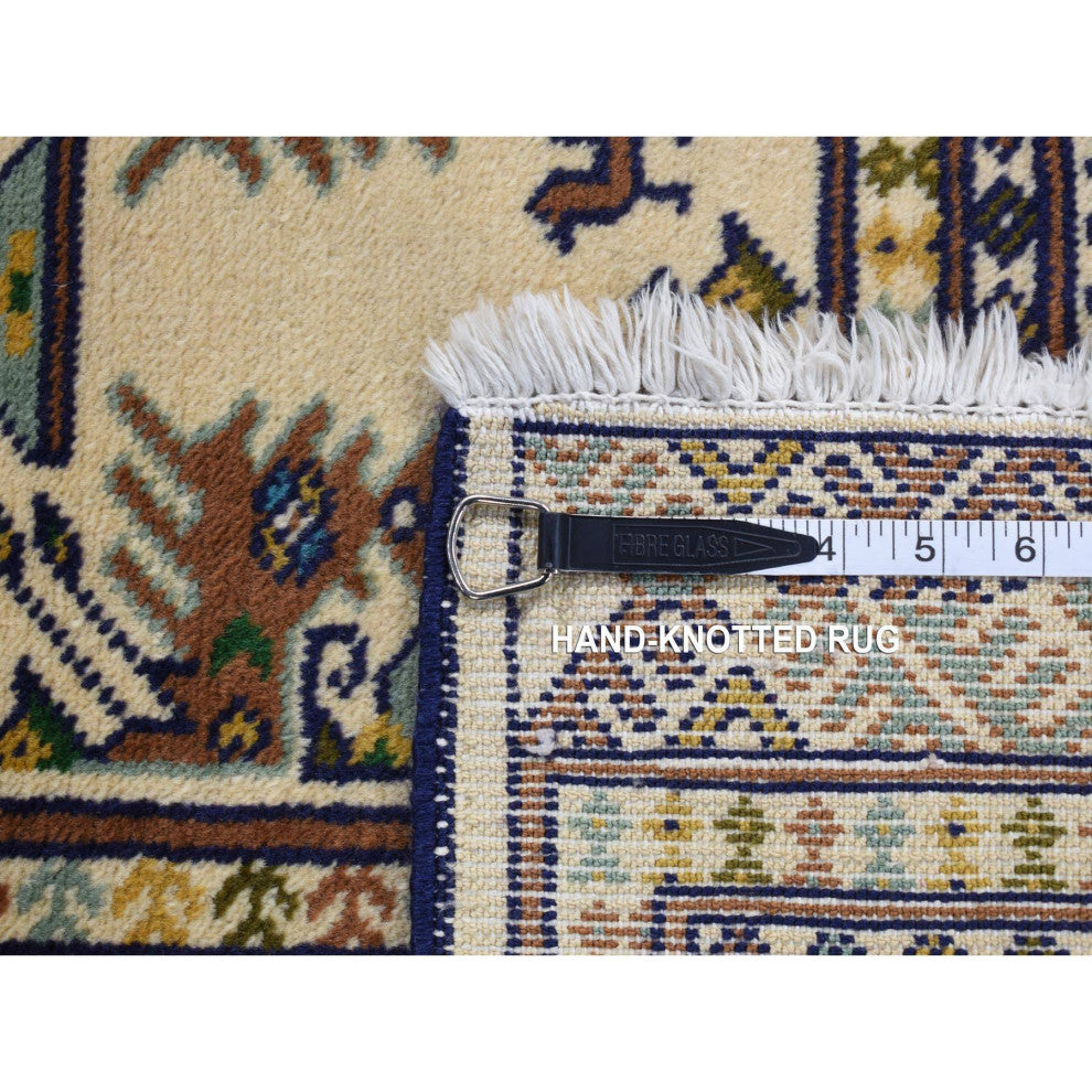 Cream Color Hand Knotted Pure Wool Turkoman Bokara Rug 4'3" x 5'7"