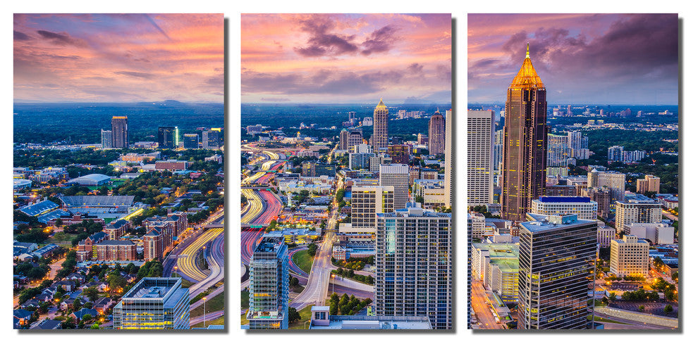 Atlanta, Georgia Skyline Metal Print Wall Art, 3 Panel Split, Triptych, 36x18