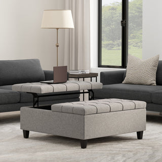 Harrison Large Square Coffee Table Storage Ottoman, Cloud Grey