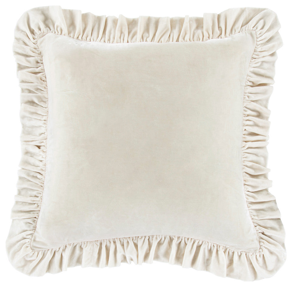 Stella Faux Silk Velvet Ruffled Euro Sham, 27" x 27", 1PC, Stone