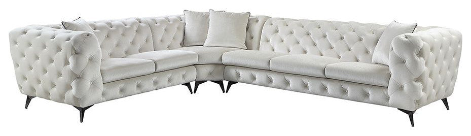 ACME Atronia Sectional Sofa With 4 Pillows, Beige Fabric
